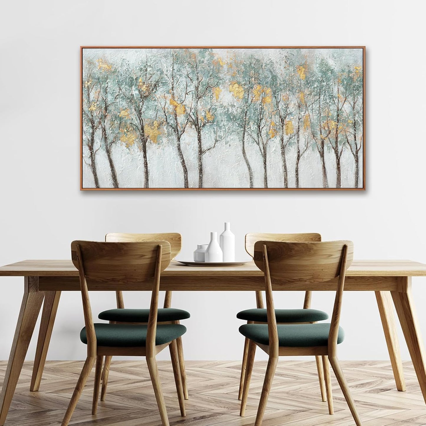 Wall Art Modern Artwork Canvas Prints Framed Picture Green Plant Forest Abstract Tree Contemporary Wall Art Bedroom Living Room Office Decoration Framed Ready To Hang 24x48 Inch