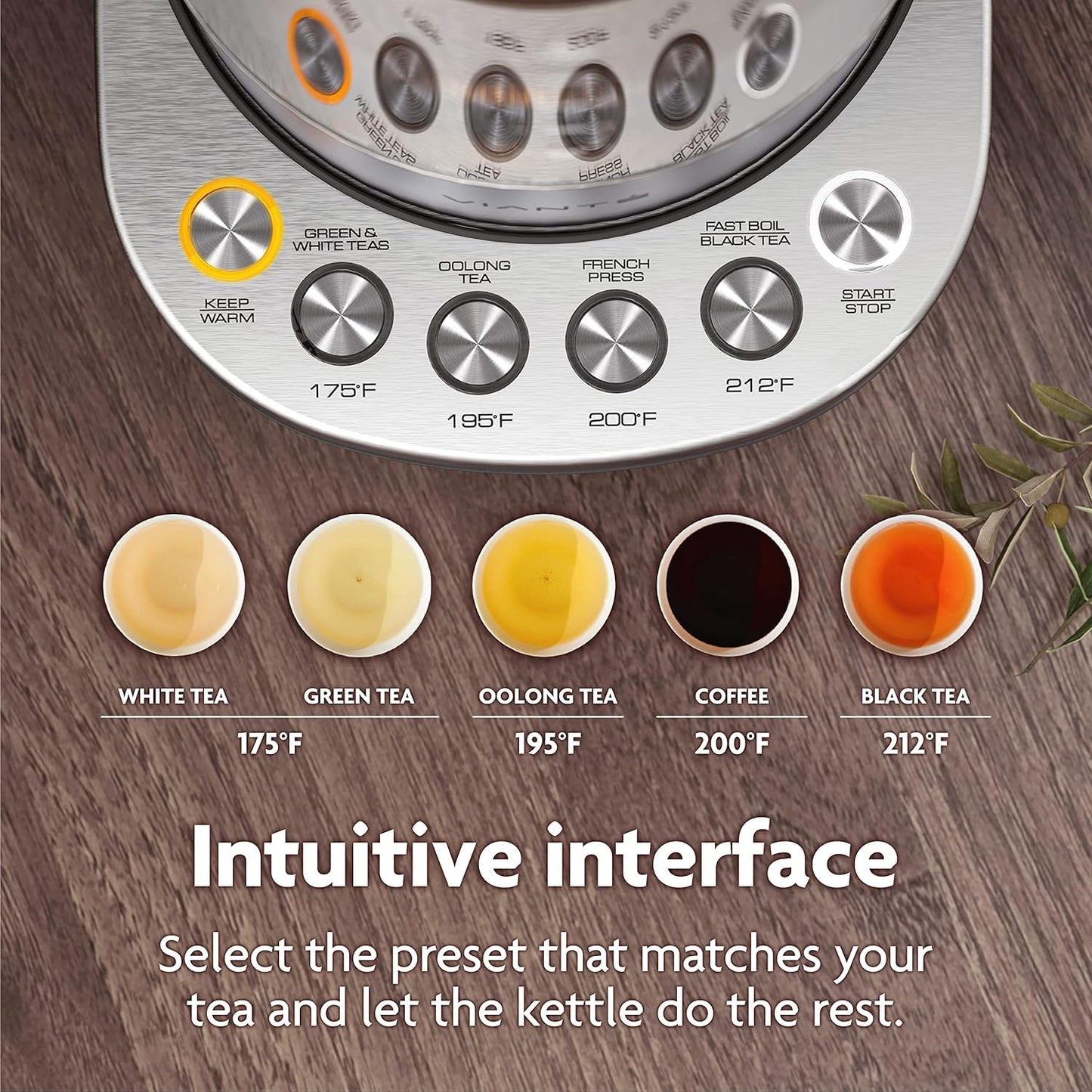 Vianté Electric Kettle With Infuser For Loose Leaf. Hot Tea Maker With Temperature Control And Automatic Shut Off. Tea Kettle With Brewing Programs. 1.5 Liters Capacity