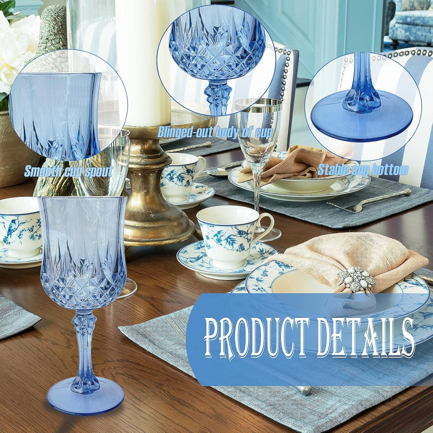 24 PCS Blue Plastic Wine Glasses,Reusable Plastic Wine Glasses,Blue Goblet Glass,Durable and Sturdy Cups Can Be Used for Various Parties Such as Weddings!