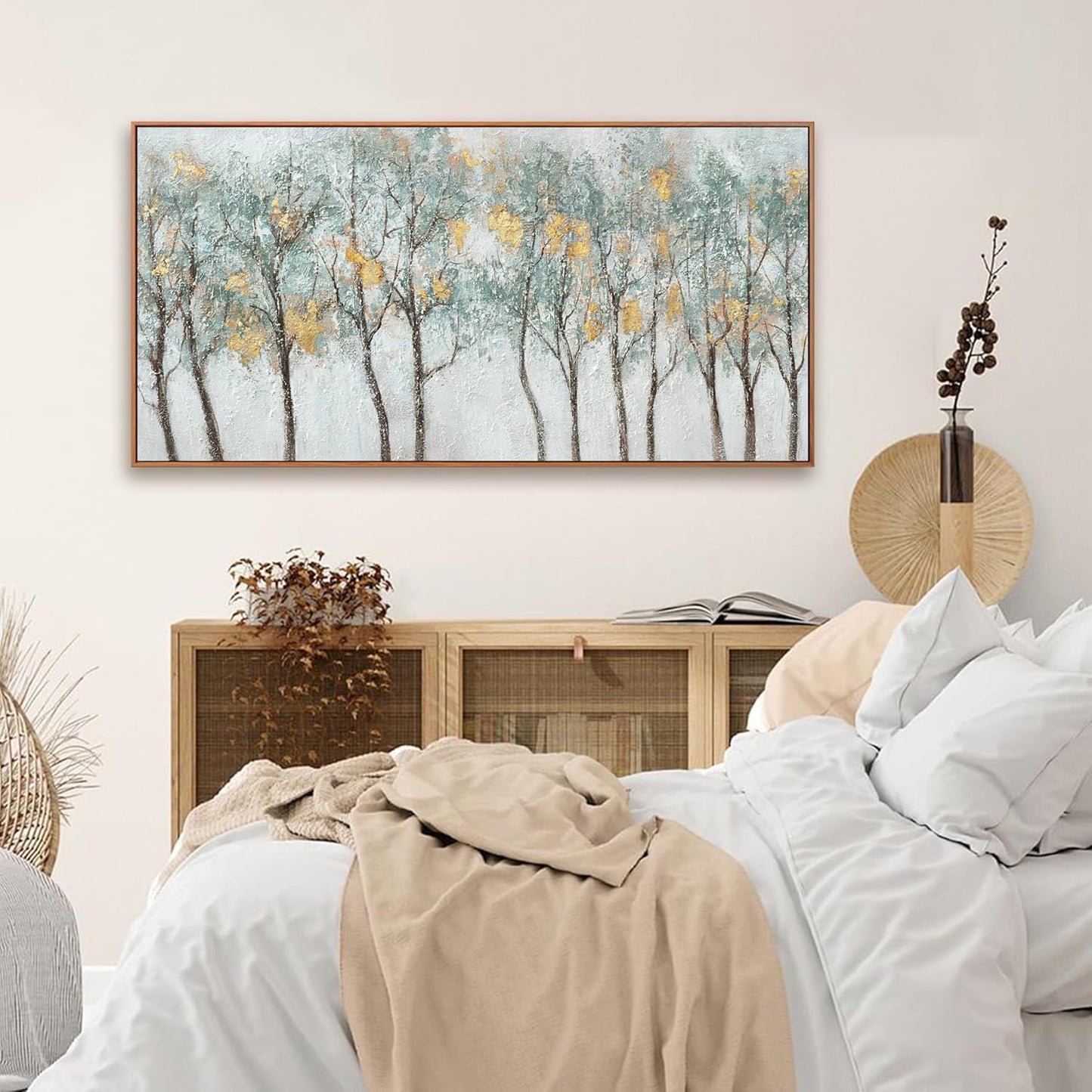 Framed Wall Art Decor Canvas Print Green Embellishments Plant Forest Abstract Tree Painting Picture Artwork Framed Wall Decor For Living Room Bedroom Living Room And Apartment 20x40 Inch