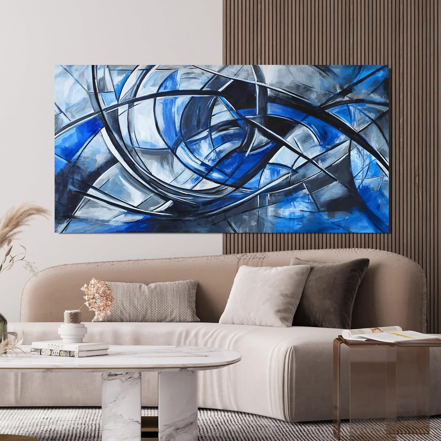 Abstract Wall Art Decor Oversized Wall Art Pictures for Living Room Abstract Canvas Art Wall Decor Modern Large Blue Wall Art Prints Black and White Wall Art Decor Bedroom Office Decor 29" X 58"