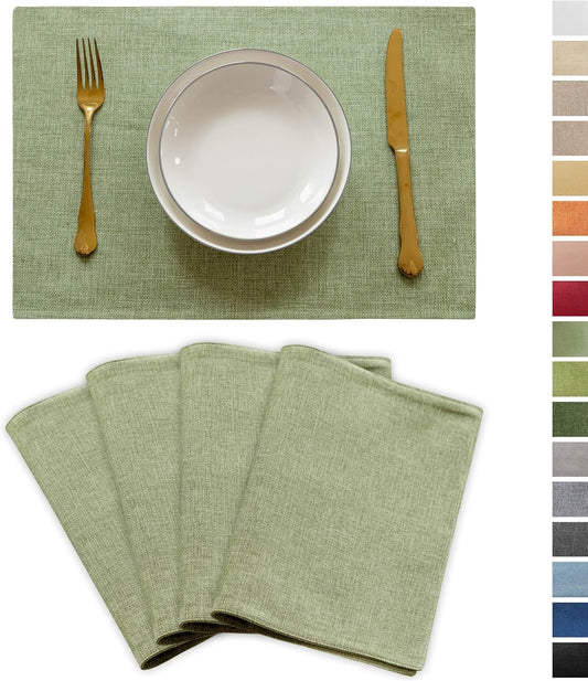 Demetex Green Placemat Set of 4 Washable Linen Place Mats for Dinner Heat Resistant Sage Cloth Placemats Scratch Resistant Plate Mats for Dining Table Kitchen, Green