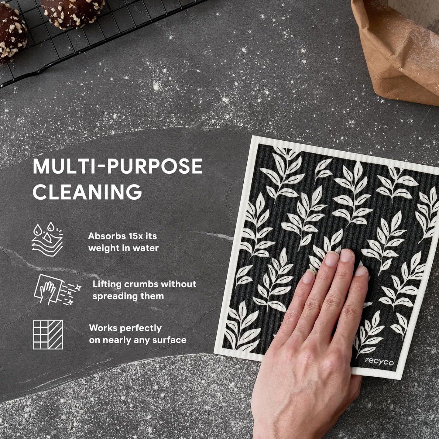 RECYCO Swedish Dishcloths for Kitchen | 5 Pack Mystic Meadows Washable Dish Rags | Cellulose Reusable Cleaning Paper Towels | Absorbent Counter Dish Cloth Sponge Kitchen Wipes, 8" L x 7" W