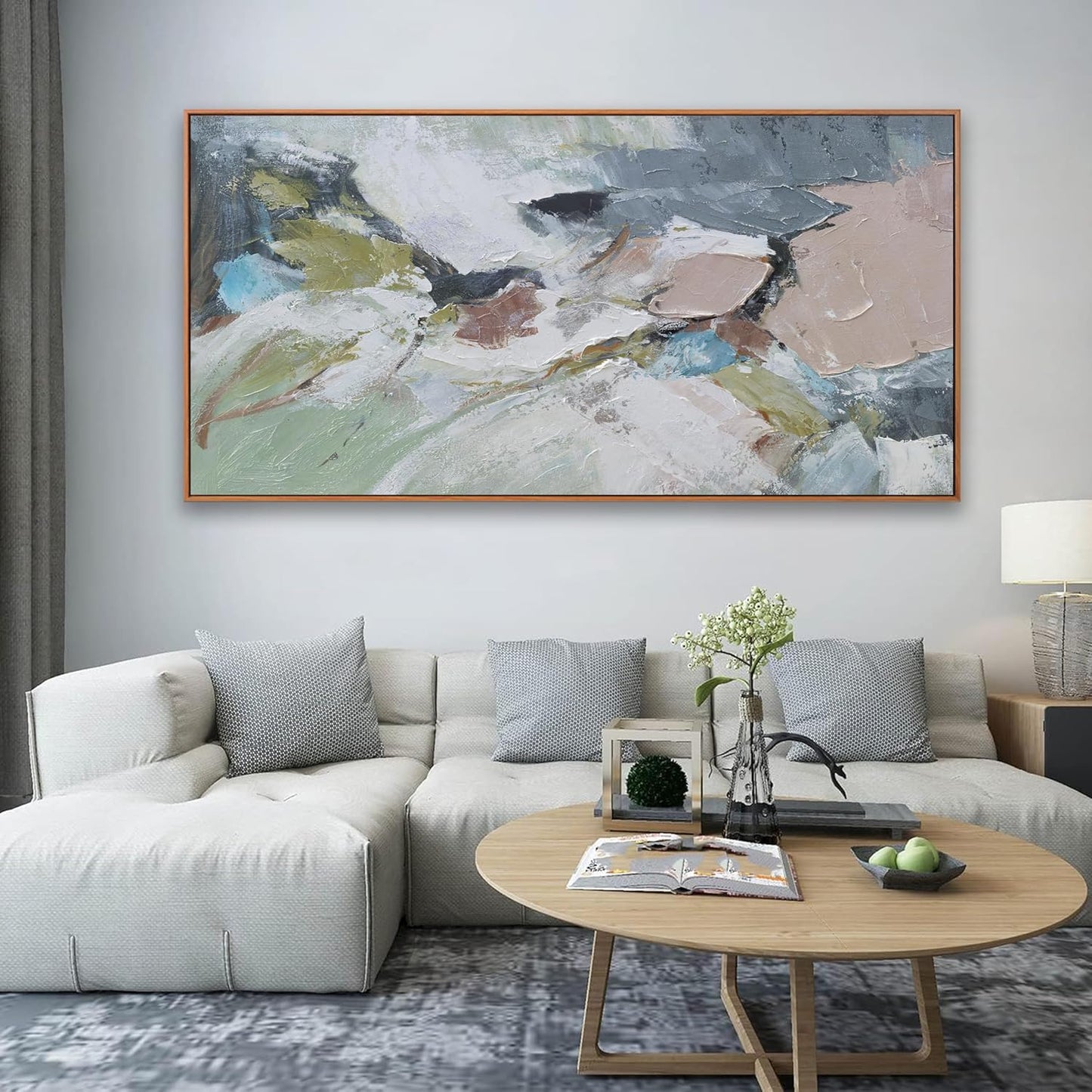 Pink Abstract Painting Large Wall Art Living Room Decor Green Canvas Print Colorful Abstract Wall Art For Living Room Home Office Decoration 30x60 Inch