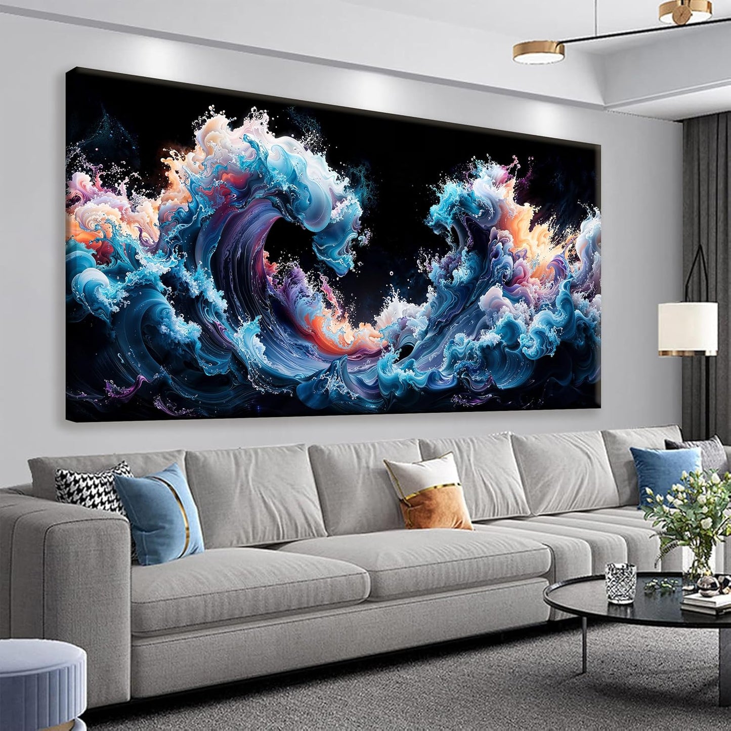 QSQ Abstract Wall Art Colorful Waves Canvas Art Wall Decor Artwork Abstract Wall Decor Modern Minimalist Canvas Painting Bathroom Picture For Bedroom Office Home Wall Decoration 20" X 40"