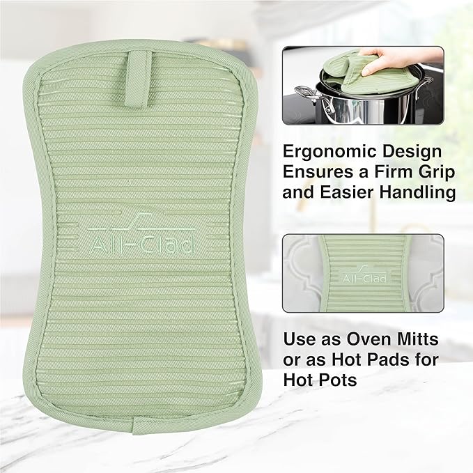 All-Clad Premium Pot Holder & Heating Pad, (2-Pack) Heat Resistant to 500 Degrees, 100% Cotton 10"x6.25" for Kitchen and Barbeque, Fennel