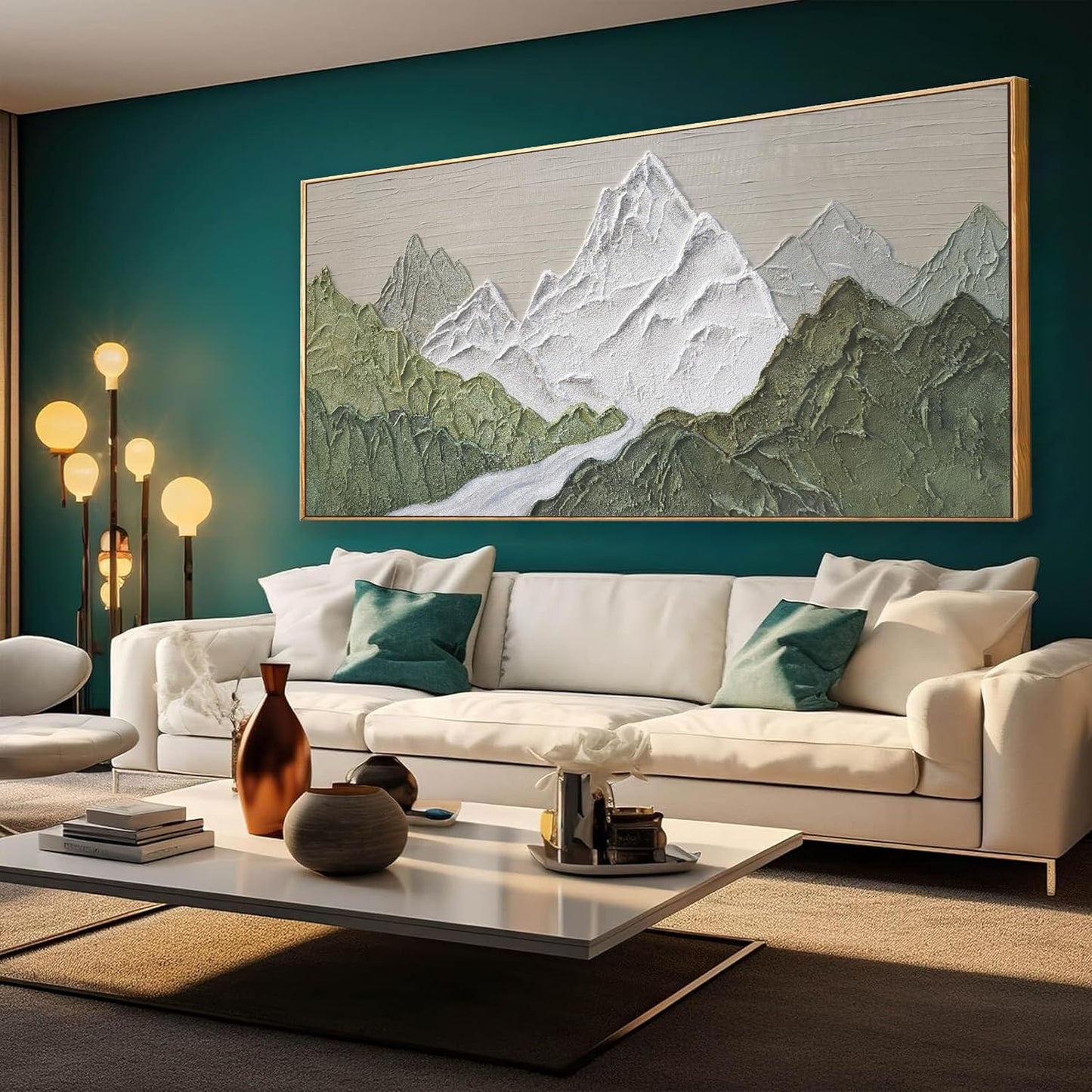 Large Abstract Wall Art For Living Room Canvas Art Wall Decor Bedroom Office Decor Abstract Mountain Forest Landscapes Green Wall Art Painting Abstract Art Prints 29×58 In With Framed