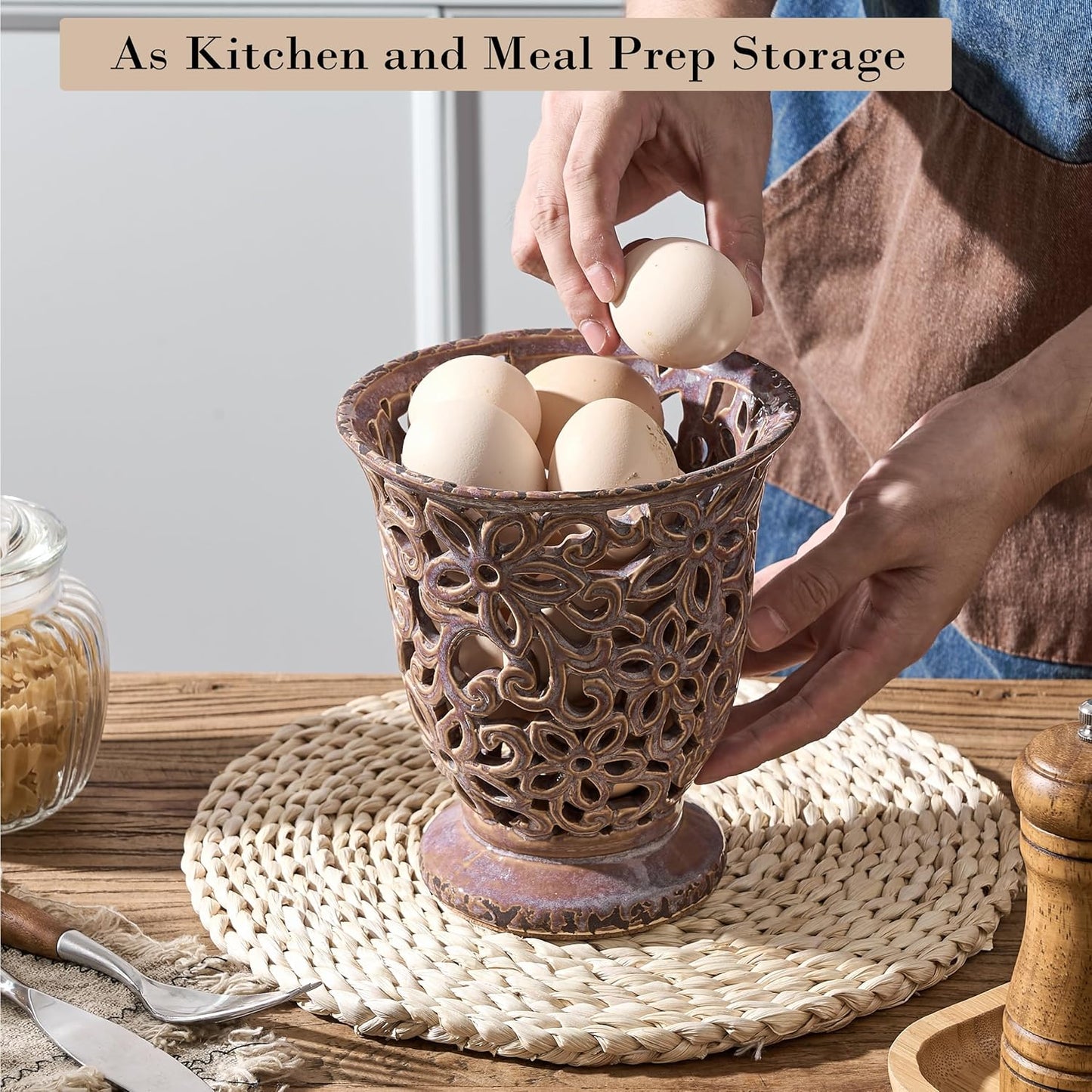 Utensil Holder for Kitchen Counter, Modern Farmhouse Cooking Utensil Holder and Crock Home Kitchen Decor, Ceramic Utensil Organizer for Spatula, Ladle, Eggbeater, Rolling Pin- Kiln-Transformed Purple