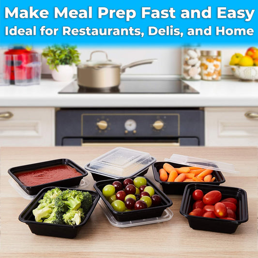 Pro-Grade BPA-Free Plastic Containers with Lids 100ct. 12oz Leakproof Microwavable Portion Container for To-Go Orders, Food Prep and Storage. Reusable Bento Boxes for Restaurant, Cafe and Catering.