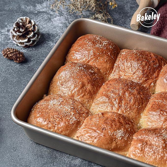 13-Inch Nonstick Rectangle Cake Pan, Deep Dish Loaf Pan for Baking, Roasting, Bread, Jelly Roll, Pizzas, Pastries 13.7" x 9.76" X 2.36"(Champagne Gold)