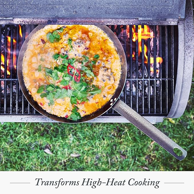 Merten & Storck Pre-Seasoned Carbon Steel 10” Frying Pan Skillet, Use on Induction, Stove and Grill, Durable, Even-Heating, for Searing, Grilling, Oven Use, and Campfire, Indoor/Outdoor