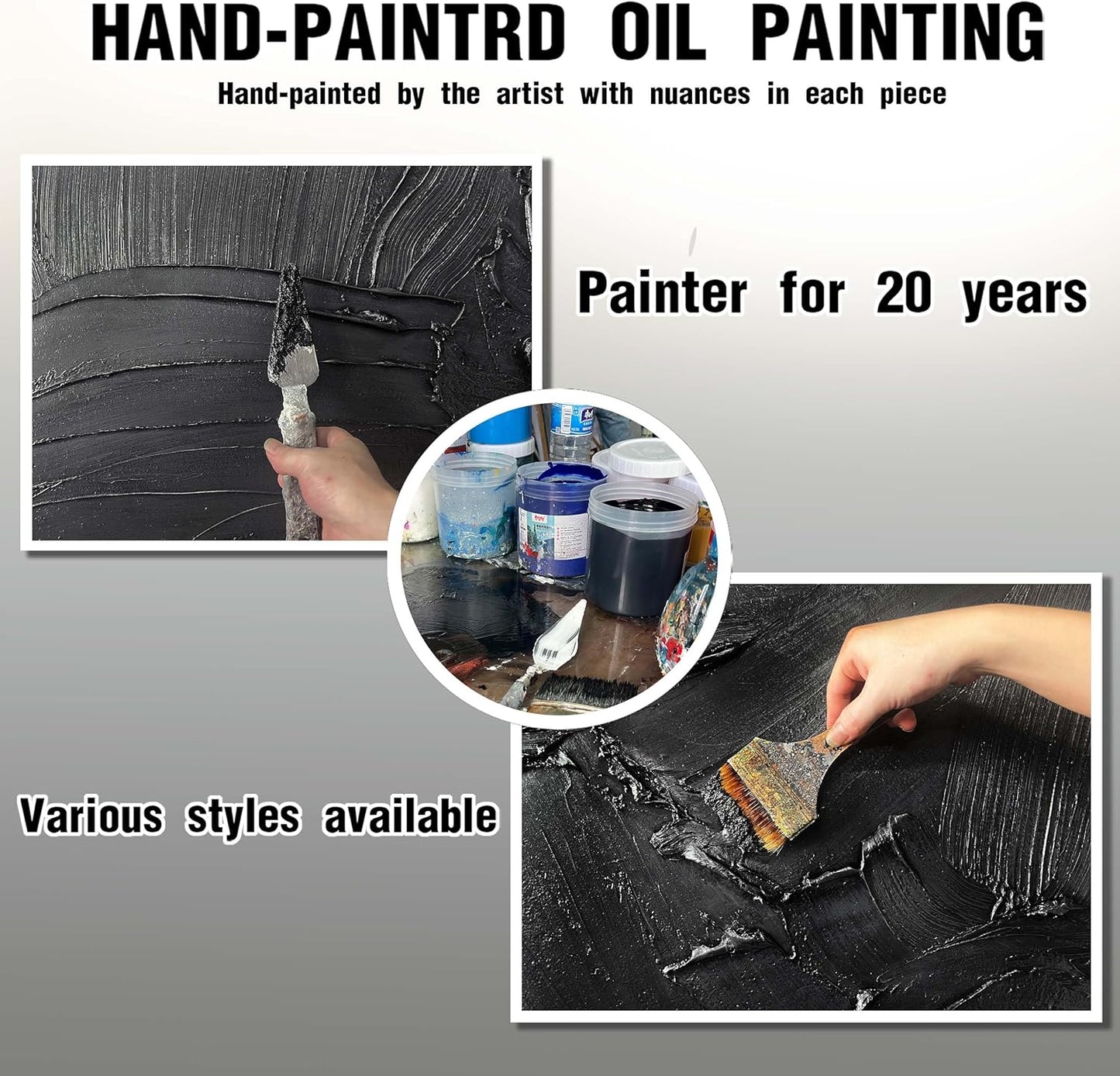 HUBOSKN Abstract Hand Painting Wall Art For Office - Black Huge Canvas Wall Decor For Living Room - Large Modern Wall Art For Bedroom Size 36 x 72 Inch