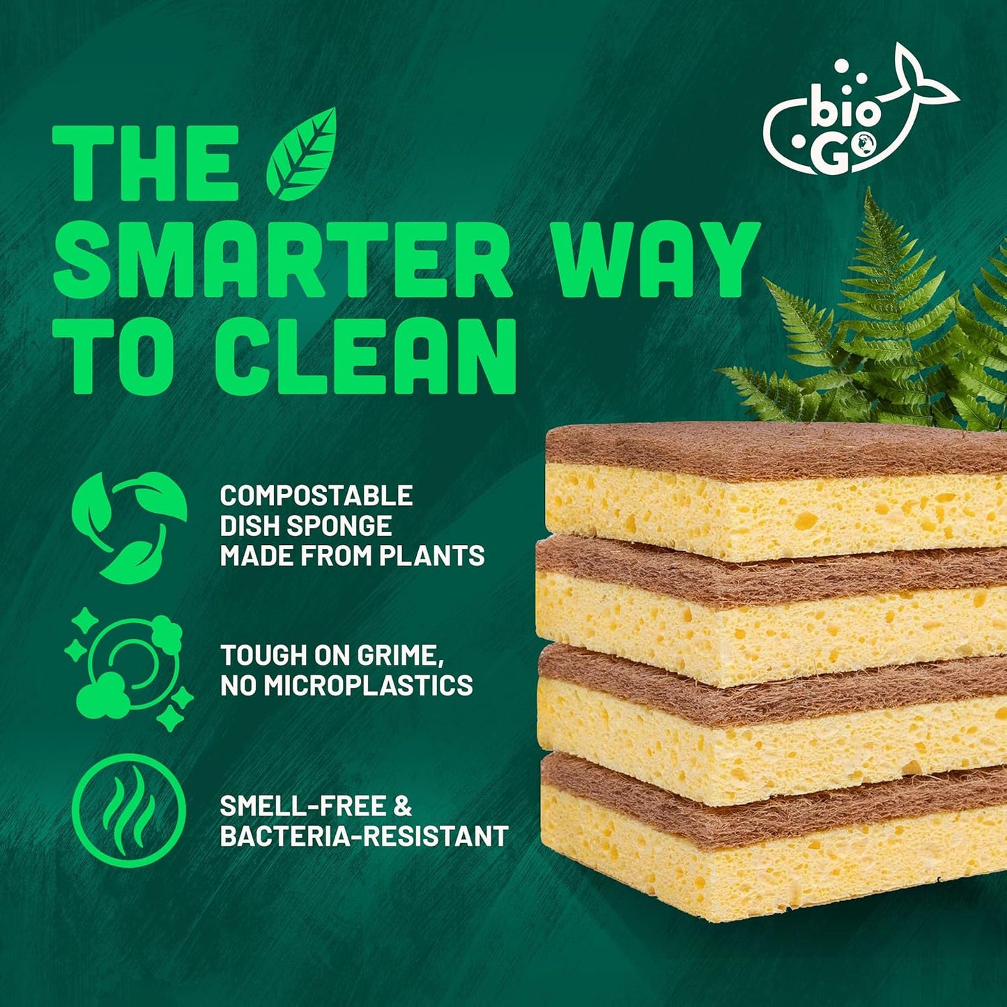 bioGo 12 Pack Natural Biodegradable Kitchen Sponges - Eco-Friendly, Compostable, Cellulose Dish - Compostable - Biodegradable - Cellulose Sponge