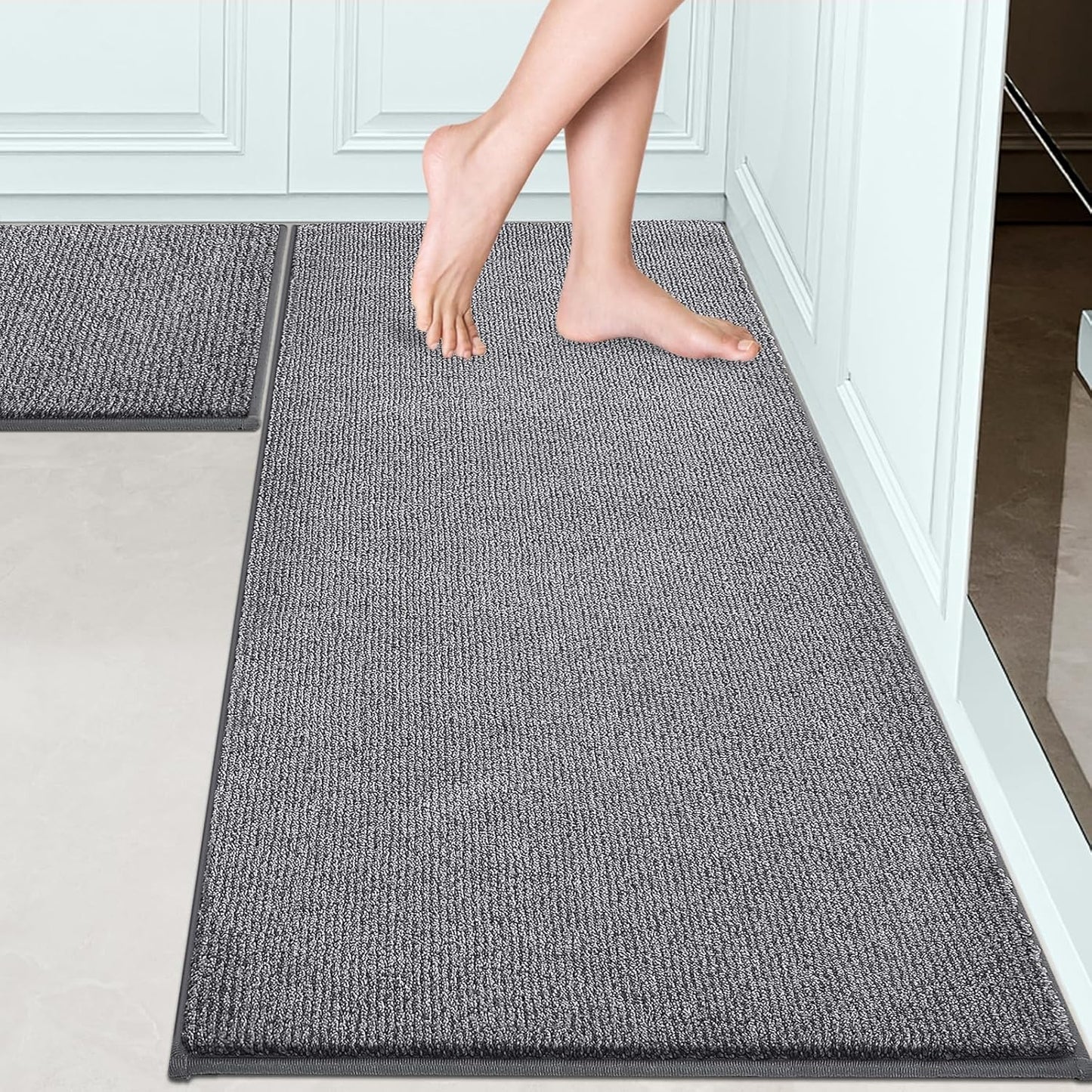 Washable Kitchen Rugs Set of 2 (24" x 35.5" + 24" x 59" Rectangular), Kitchen Mats for Floor, Indoor Entryway Runner Rugs for Laundry, Bathroom, Door, Bedroom (Roll Packing)