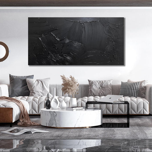 HUBOSKN Abstract Hand Painting Wall Art For Office - Black Huge Canvas Wall Decor For Living Room - Large Modern Wall Art For Bedroom Size 36 x 72 Inch