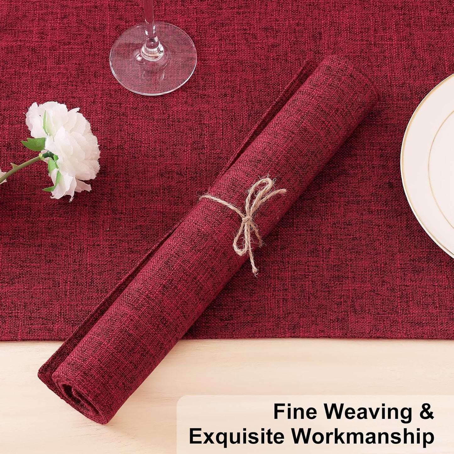 Homaxy Cloths Placemats for Dining Table Set of 8, Heat Resistant Washable Cotton Linen Blend Table Mats, Easy to Clean Place Mats for Indoor Outdoor Party Kitchen Decoration, 13" x 19", Red