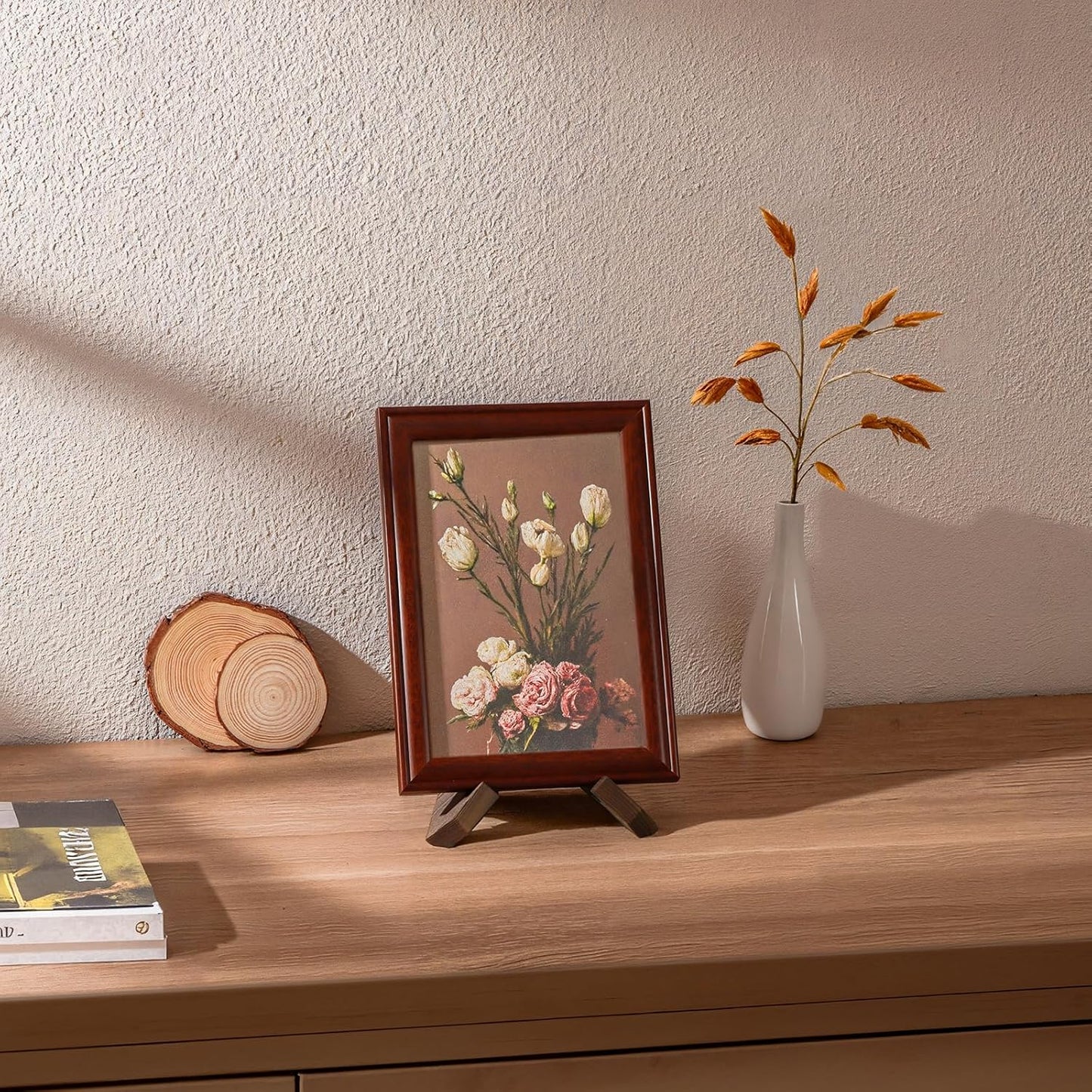 4.5 Inch Plate Stand Display - Wooden Picture Frame Holder, Decorative Table Top Easel