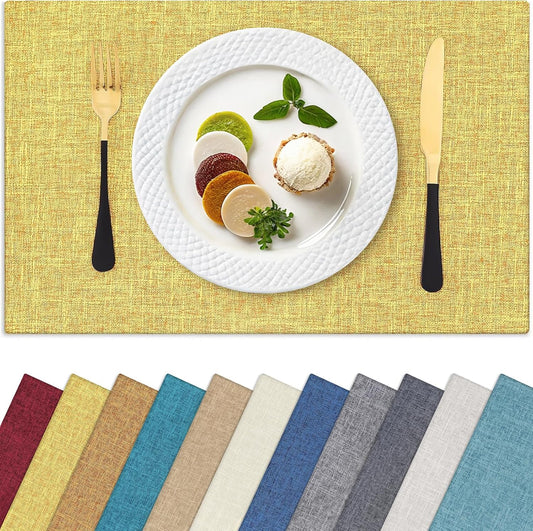 Homaxy Cloths Placemats for Dining Table Set of 4, Heat Resistant Washable Cotton Linen Blend Table Mats, Ideal for Kitchen Party Dining Decoration, 13" x 19", Mustard Yellow