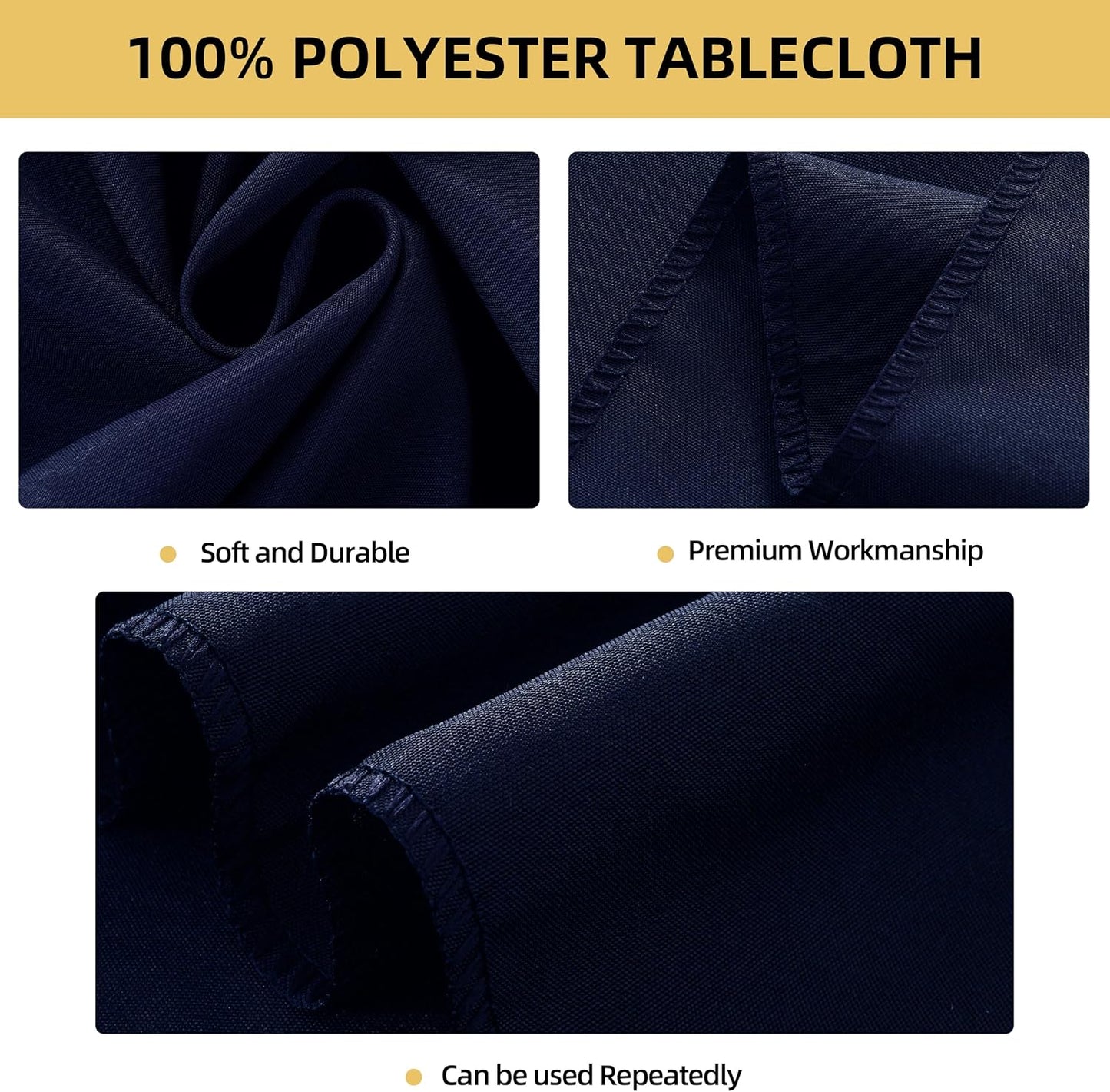 2-Pack 60x120 inch Navy Blue Table Cloths, Solid Stain and Wrinkle Resistant Oblong Tablecloth, Premium Plain Weave Polyester Fabric Rectangle Table Linen Covers for Hotel, Wedding