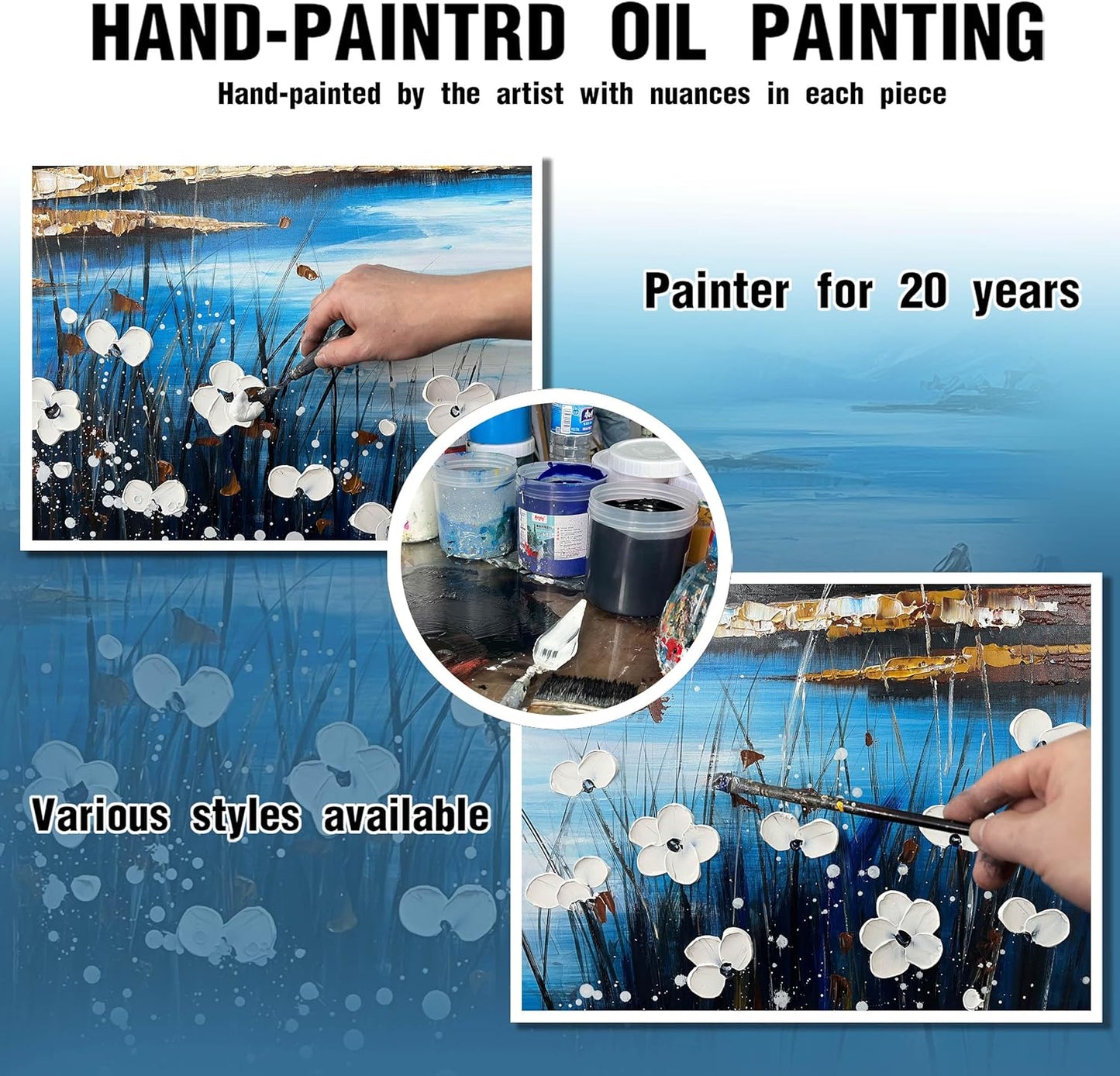 Nature Landscape Large Pictures for Living Room - Hand Painted Lake Wall Art for Office - Framed Wall Art for Bedroom Size 29" x 59"