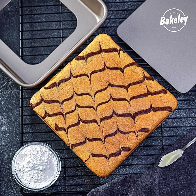 7-Inch Nonstick Square Cake Pan with Removable Bottom, Baking and Roasting Pan for Bread or Brownies 7.9" x 7.9" X 1.8" (Champagne Gold)