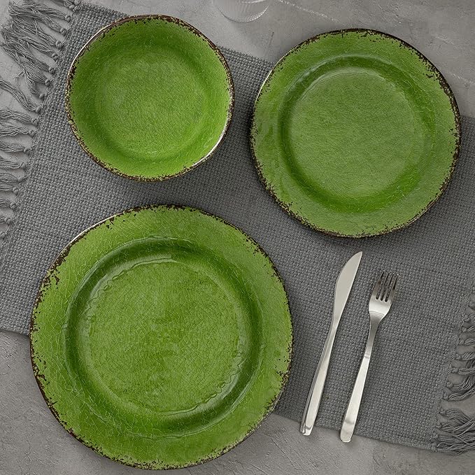 LEHAHA Melamine Dinnerware Set, 12-Piece Dishes Set, Lightweight and BPA Free Rustic Plates and Bowls Sets, Service for 4, Indoor Outdoor Use, Great for Patio, Camping, RVs (Green)