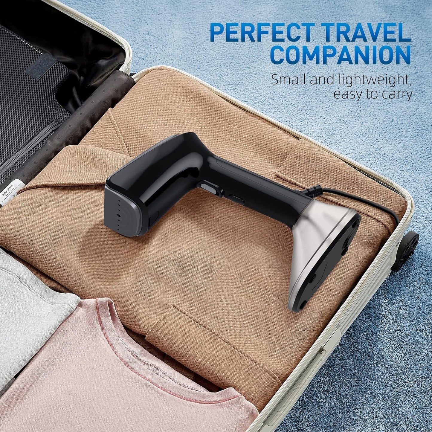 Steamer for Clothes -1800W with Wet/Dry Ironing Modes, 20-Second Heat-up, Detachable Water Tank, Heat-Resistant Gloves for Wrinkle Removal. Suitable for 120V Countries. Color: Black