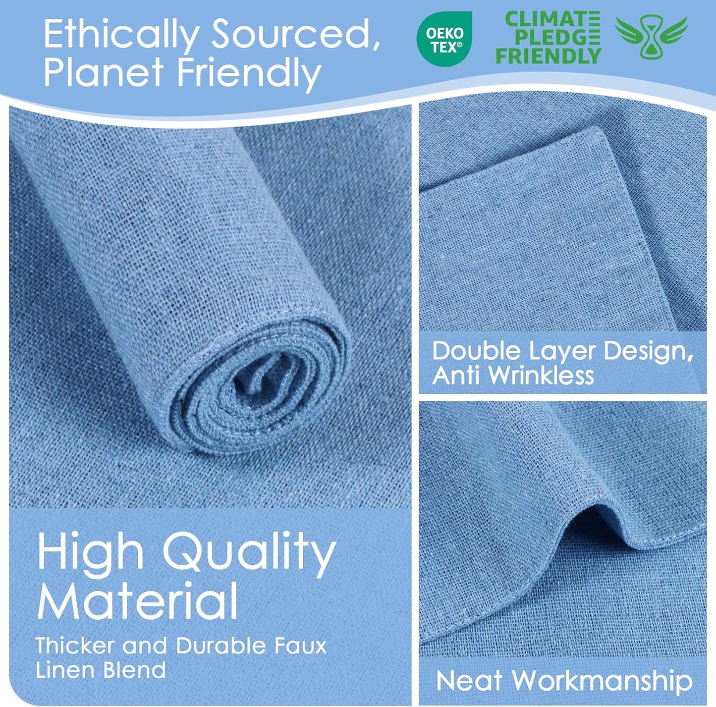 MANSPHIL Light Blue Placemats Set of 6 Double Layer Thick Fabric Table Mats Faux Linen Place Mats Heat Resistant Washable Wrinkle Free Dining Kitchen Table Decor, 13x19 Inch Oeko Tex Placemat