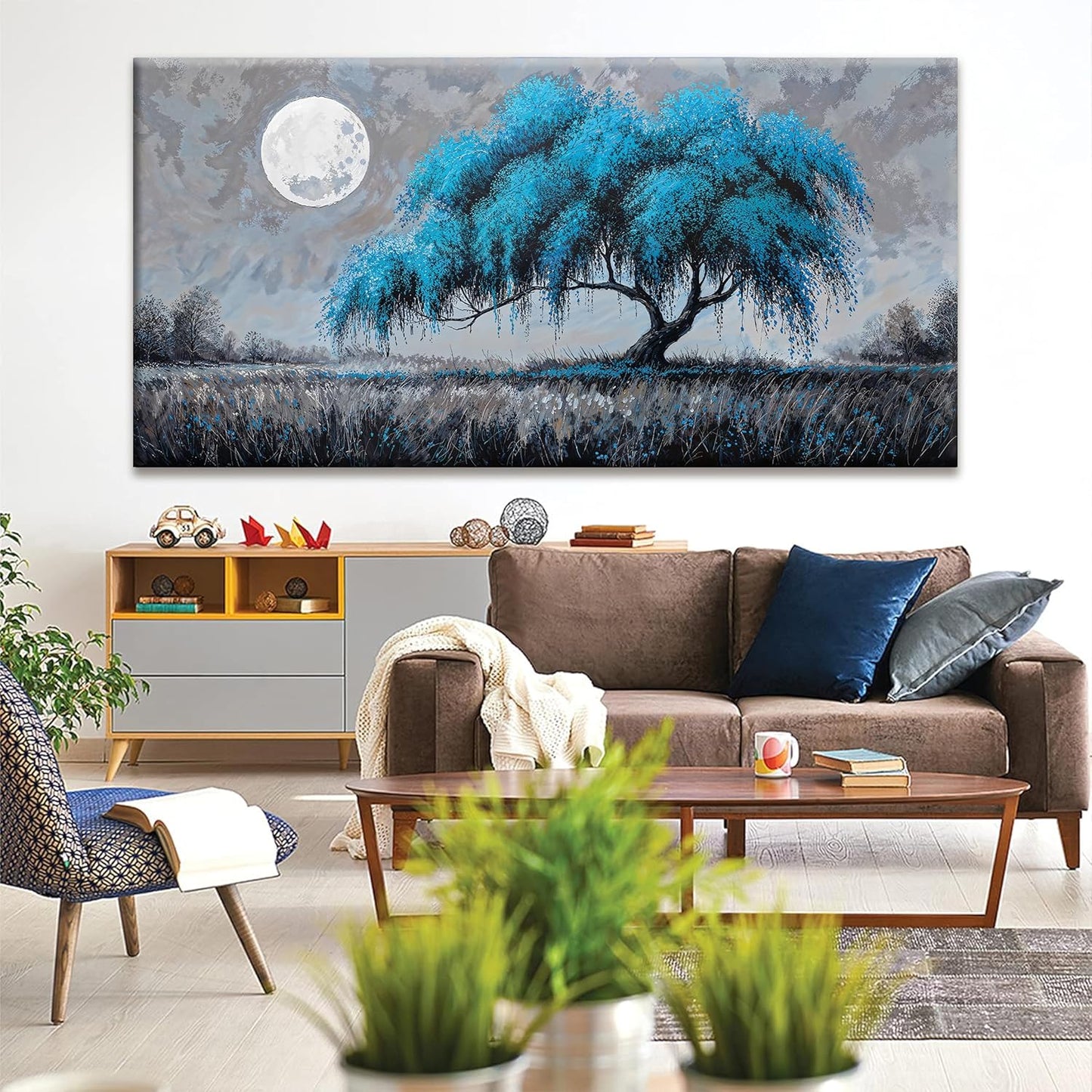 Large Wall Art For Living Room Modern Blue Tree Of Life Wall Art Decor Canvas Prints Artwork For Wall Decor Bedroom Office Kitchen Ready To Hang 29x58 Inch