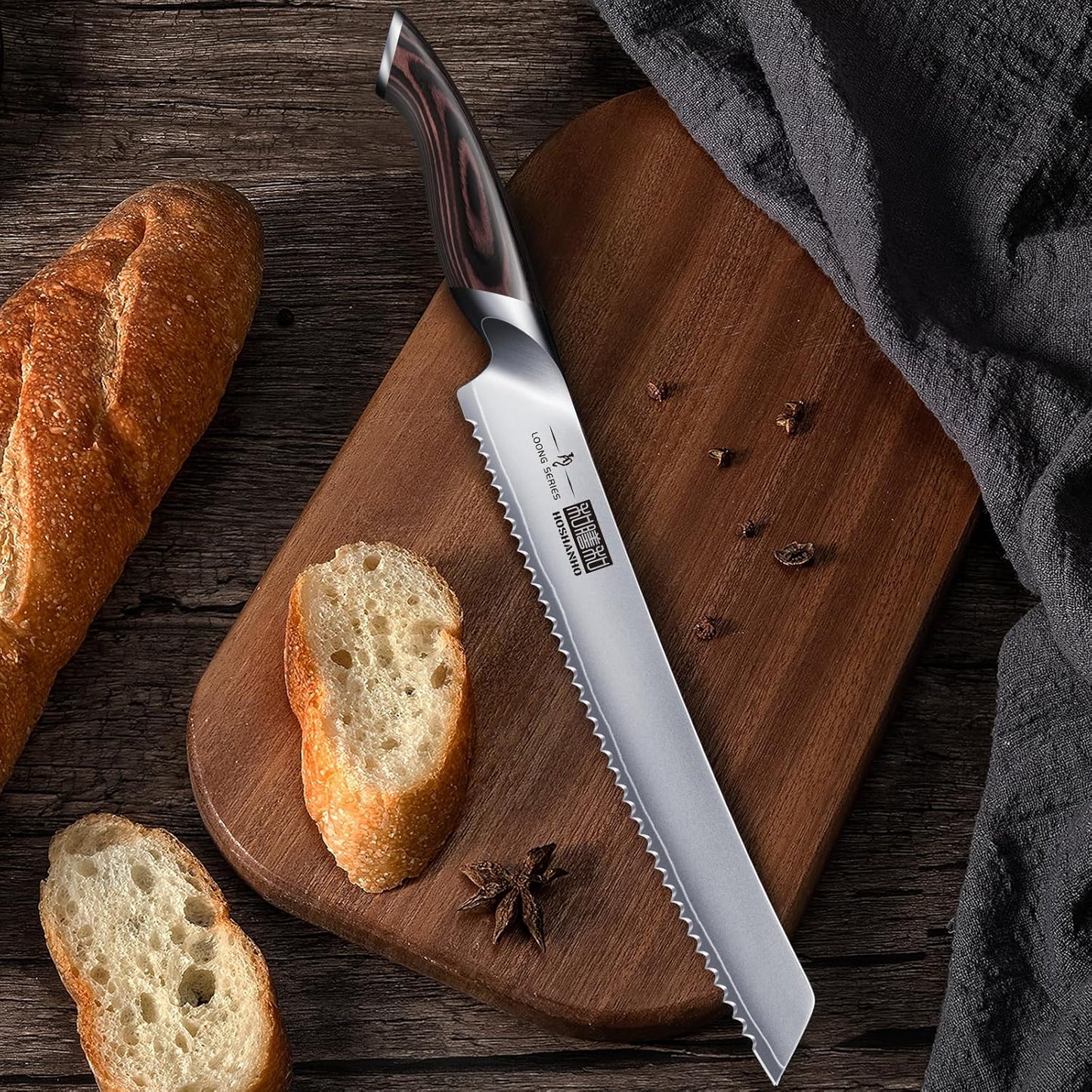 HOSHANHO Bread Knife 10 inch, Japanese High Carbon Stainless Steel Serrated Bread Knives, Professional Bread Cutting Knife for Homemade Bread