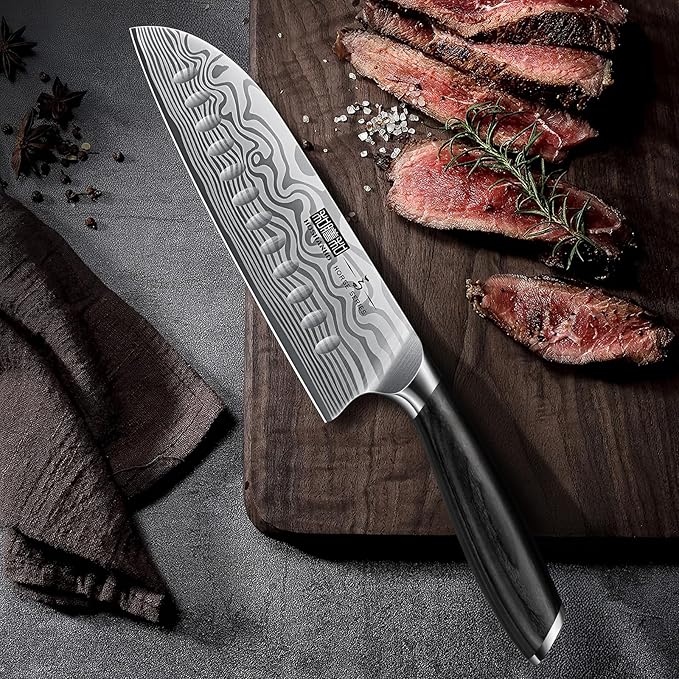 HOSHANHO 7 Inch Santoku Knife, Ultra Sharp Japanese High Carbon Powder Steel Kitchen Knife, Professional Chefs Knife with Ergonomic Handle