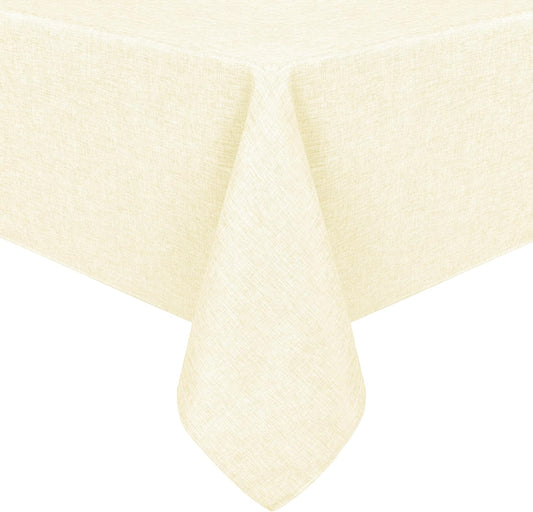 Hiasan Faux Linen Rectangle Tablecloth - Wrinkle and Stain Resistant Washable Table Cloth for Kitchen Dining Room Holiday Table Cover for Dinner, Champagne, 90 x 156 Inch