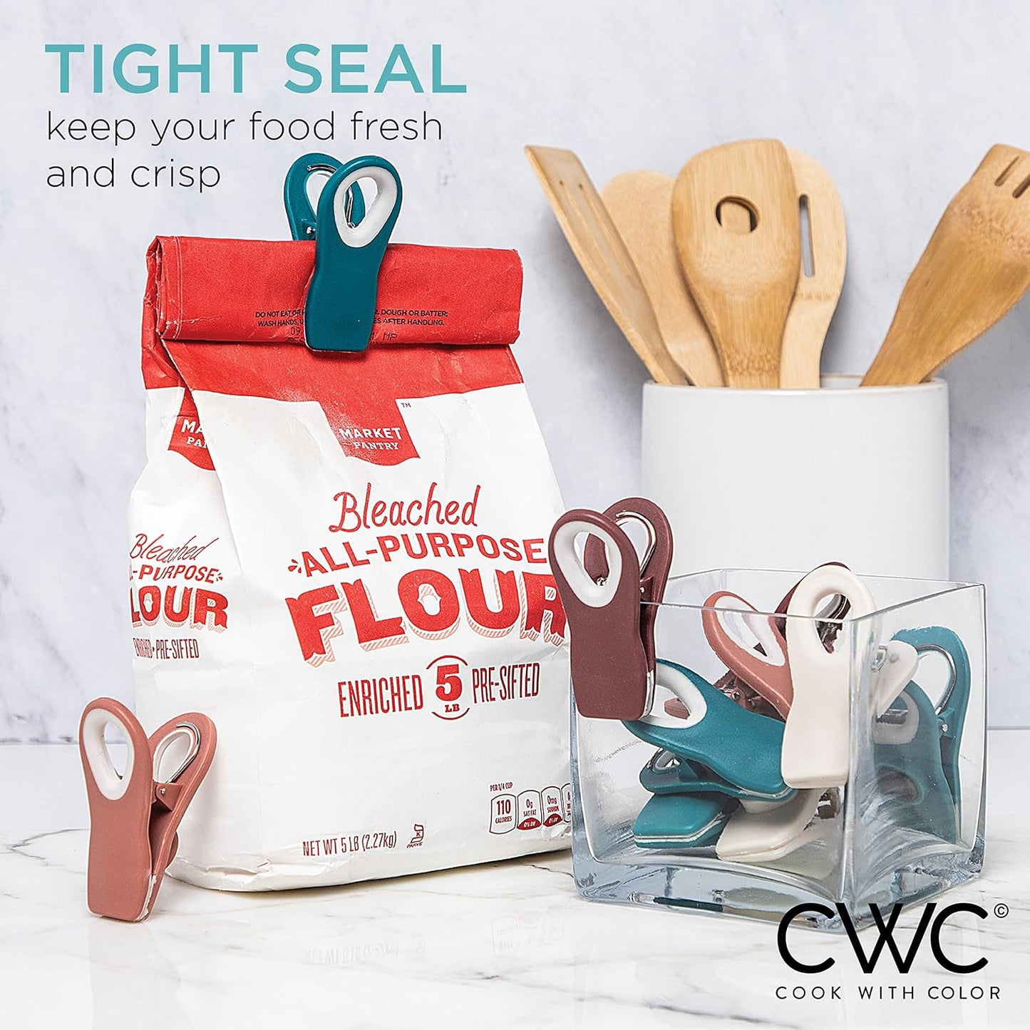 COOK WITH COLOR Bag Clips with Magnet- Food Clips, Chip Clips, Bag Clips for Food Storage with Airtight Seal Grip for Bread Bags, Snack Bags and Food Bags (Teal and Mauve, Pack of 10)