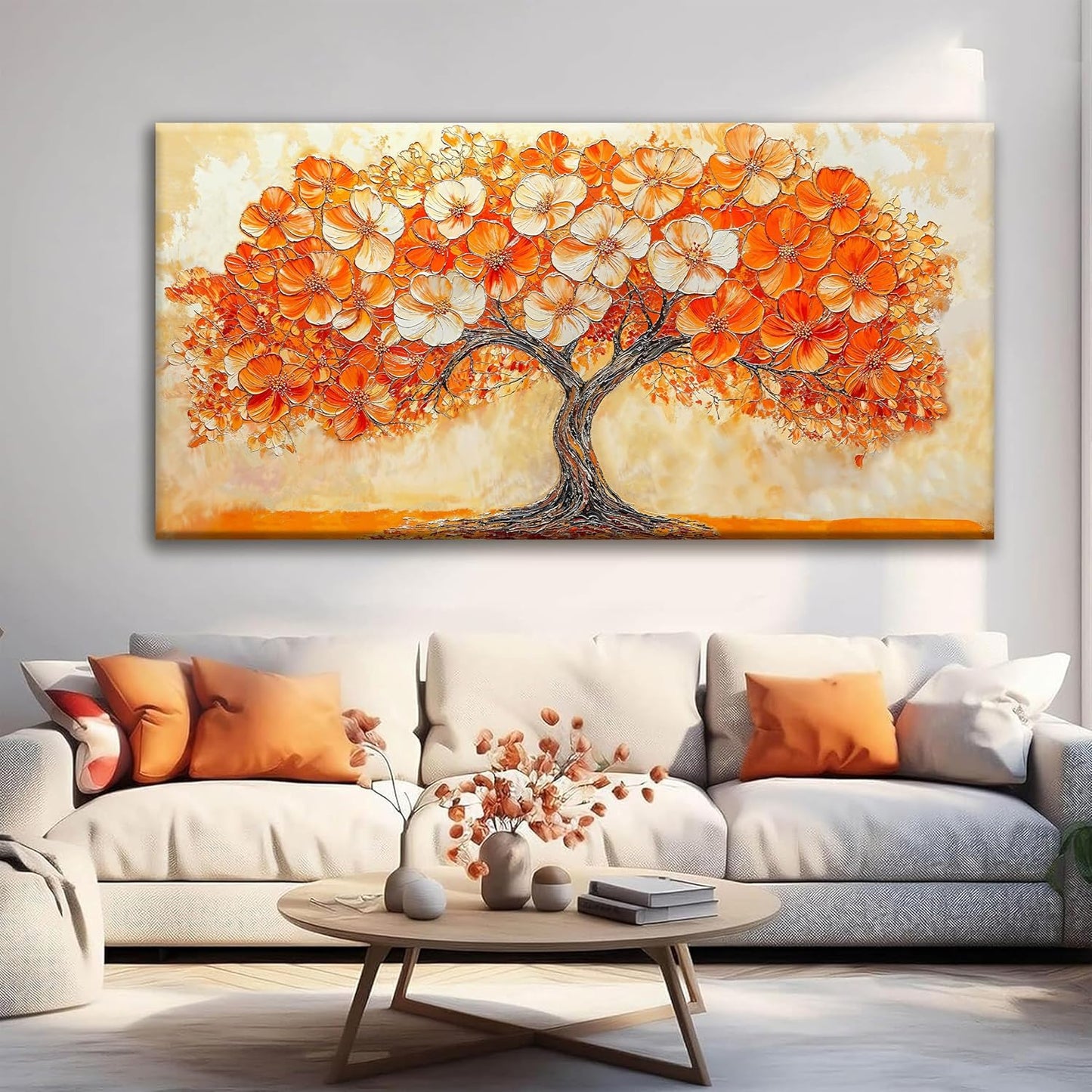 Suconvng Canvas Art Wall Decor Orange Tree Large Wall Art For Living Room Picture Modern Landscape Abstract Artwork Painting Home Wall Decor Bedroom Home Office Prints Artwork 29" X 58"