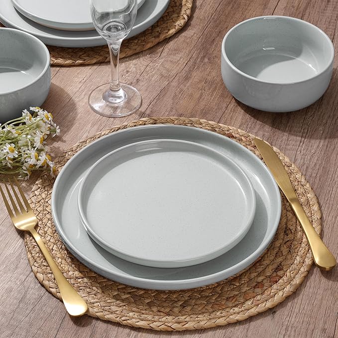 HaWare Stoneware Dinnerware Sets, 18-Piece Plates and Bowls Set for 6, Dishes Set for Home Restaurant, Speckled Misty Grey
