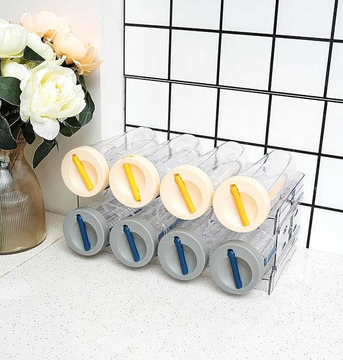 IEEK Plastic Stackable Bottle Storage Holder Rack Holds 16 Bottles,Free-Standing Water Bottle/Wine and Drink Organizer Shelf for Kitchen Cabinet,Fridge,Countertop,Pantry,Freezer,4 PackX4 Bottles,Clear