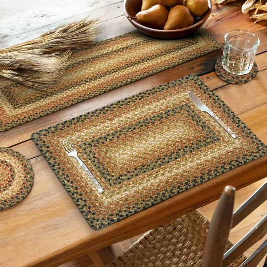 Russet Jute Braided Short Table Runner, Warm Country Decor, Set of 2, Multicolor Rectangle 8x28 - Rich Colors, Easy to Clean, Durable and Protects Furniture