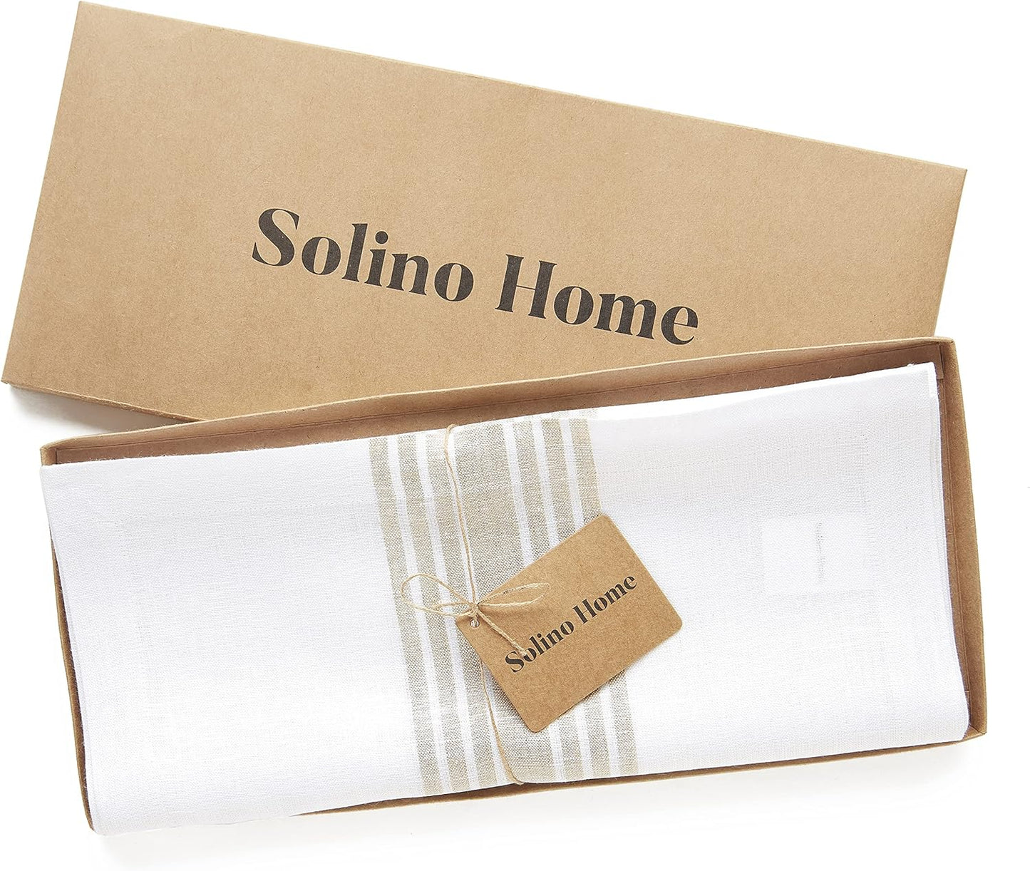 Solino Home Linen Table Runner 90 Inches Long - 100% Pure Linen Natural and White Farmhouse Table Runner 14 x 90 Inch for Dining, Fall, Autumn, Thanksgiving, Christmas