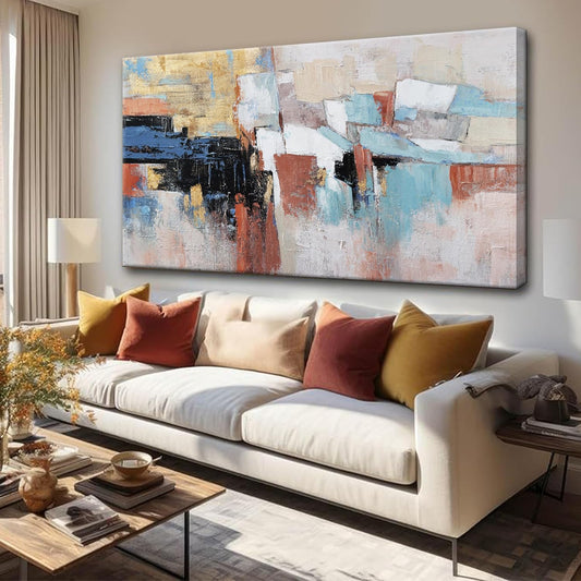 Canvas Wall Art Decor Modern Large Wall Art For Living Room Abstract Art Blue Gold Wall Art Decor Canvas Art Work Colorful Abstract Wall Art Prints For Bedroom Office Kitchen Wall Decor 20" x 40"