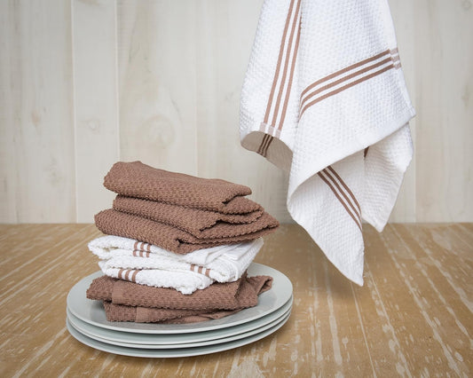 Sticky Toffee Cotton Kitchen Towels Set of 4 – Brown and White Hand Towels 28x16 in, Reusable and Absorbent Tea Towels for Cleaning or Drying, Oeko-Tex Cotton