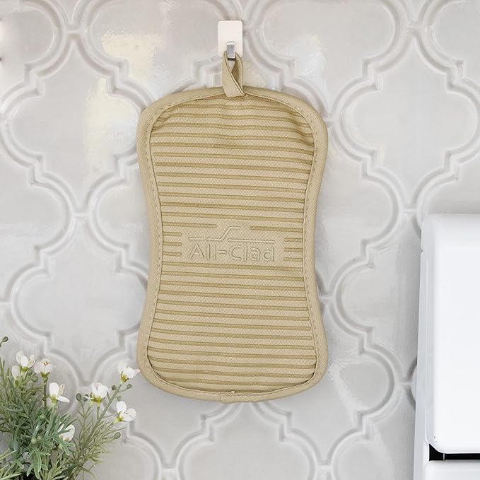 All-Clad Premium Pot Holder & Hot Pad: Heat Resistant to 500 Degrees - 100% Cotton, 10"x6.25" Hot Pad for Kitchen and Barbeque, (1-Pack), Cappuccino