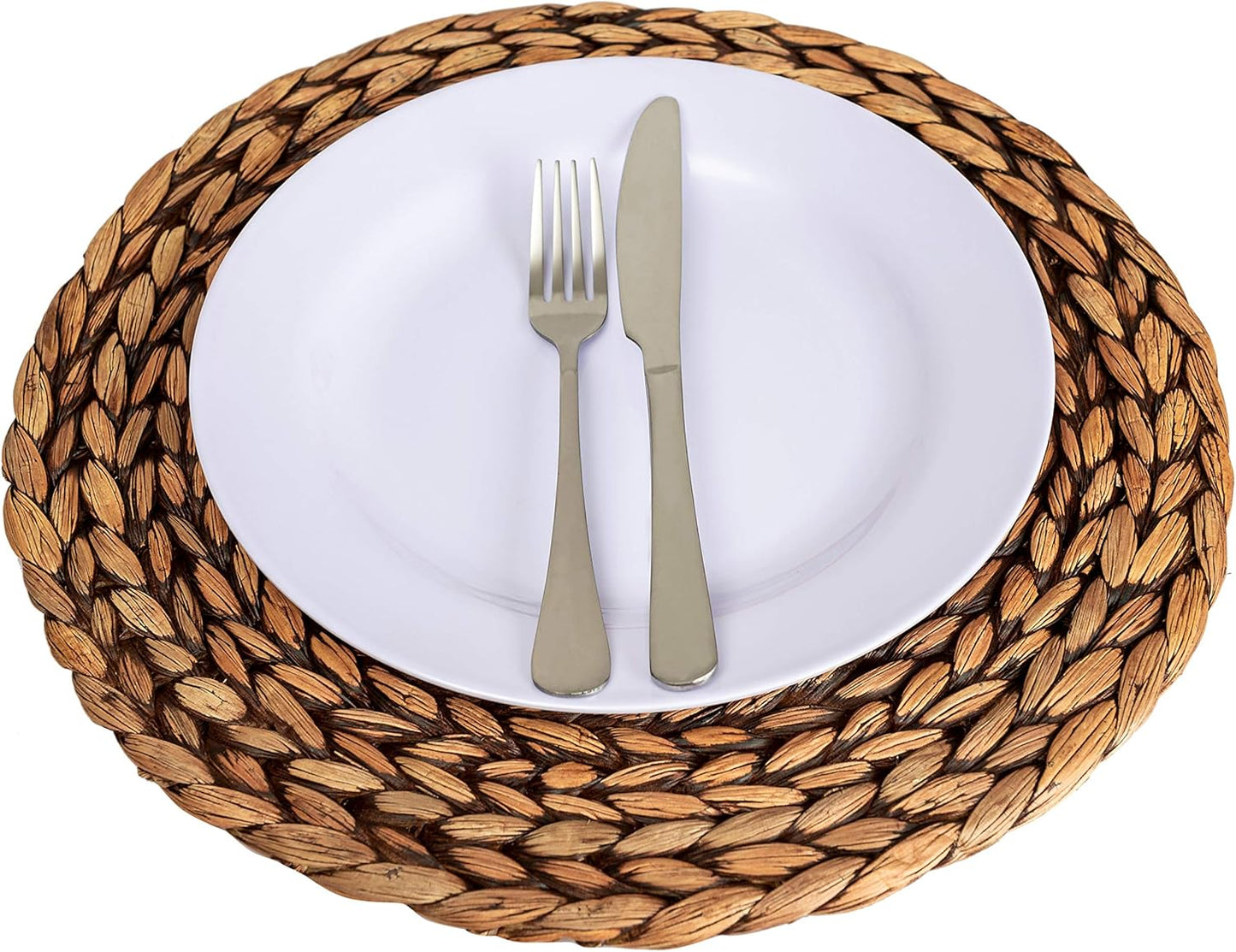 CENBOSS Woven Placemats (13.5" Set of 8, Brown Wash) Round Placemat, Wicker Place mats, Rattan Place mat, Plate Chargers