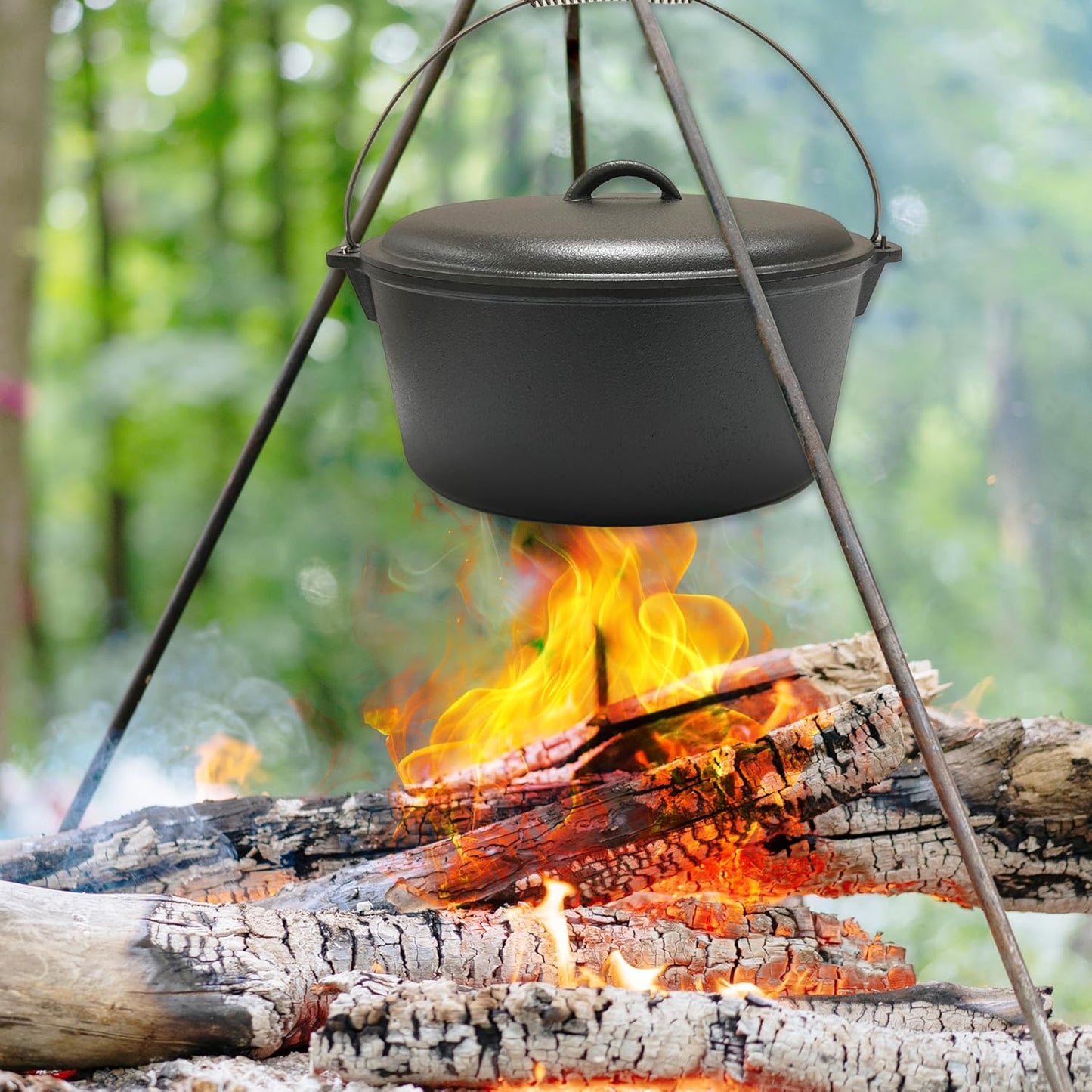 Cuisiland 9 Quart Cast Iron Dutch Oven with Dome Lid & Bail Handle – Pre-Seasoned Campfire Pot for Outdoor Cooking, Baking, Braising & Stews – Heavy-Duty, Even-Heat Casserole Pot for Camping & Home Use