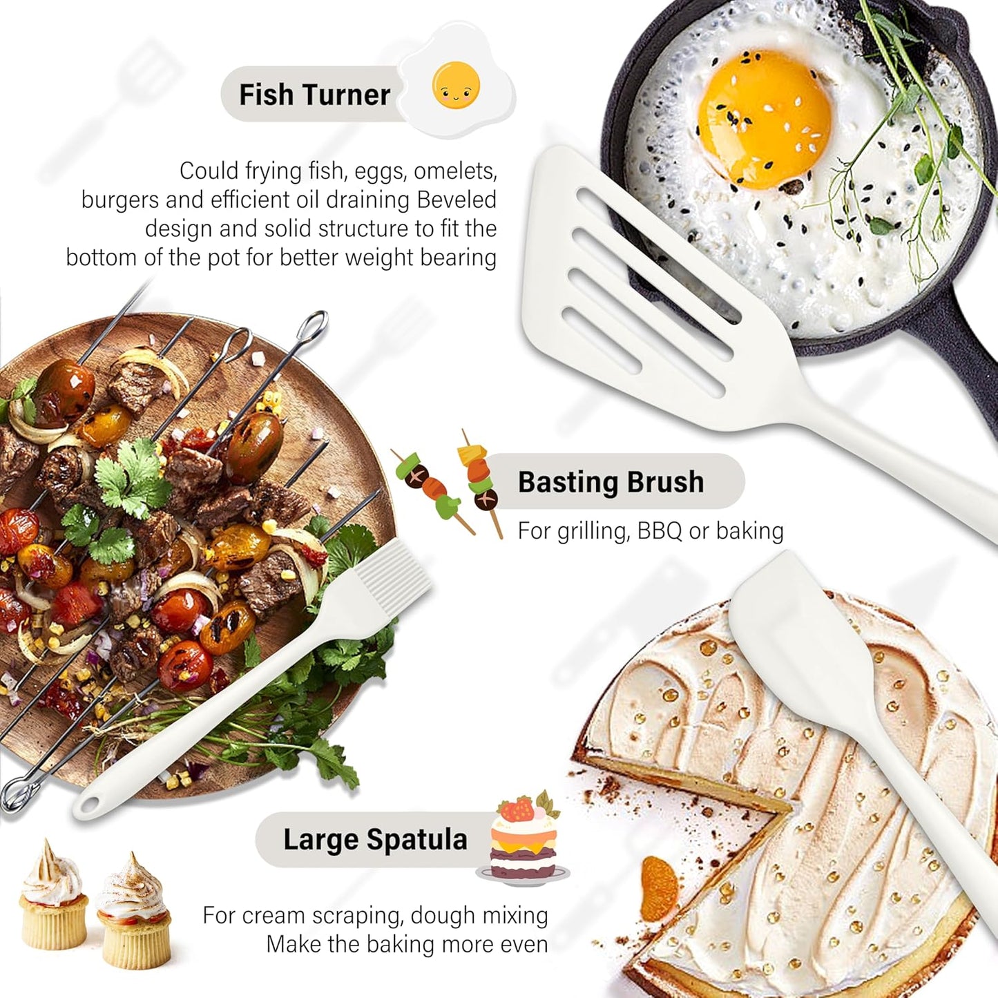 HaWare 11 PCS Silicone Cooking Utensils Set, Heat Resistant Kitchen Utensils with Holder, Food-grade Spatula Sets for Nonstick Cookware, Kitchen Tools Gadgets Include Fish Turner, Spoon (White)