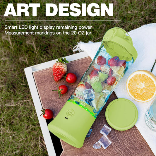 Portable Blender, 270W for Shakes & Smoothies - Waterproof, USB Rechargeable with 20 oz BPA-Free Cup & Travel Lid (Yellow, 20 oz)