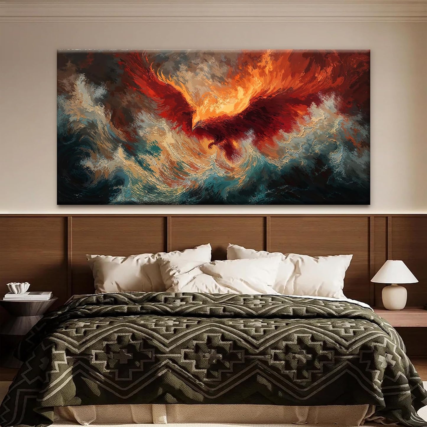 Large Wall Art Living Room Decor Red Retro Fire Phoenix Artwork Ready To Hang Room Wall Decor Abstract Wall Art For Bedroom Kitchen Office Modern Canvas Prints 29x58 Inch