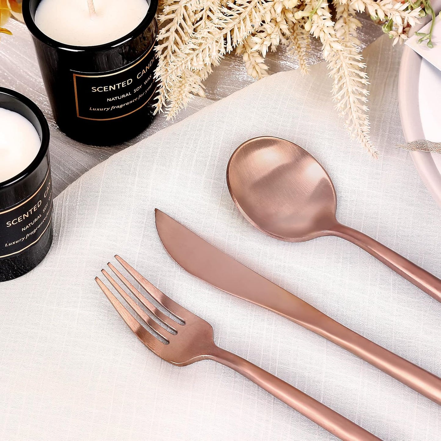Matte Rose Gold Silverware Set 30 Pieces, FAMEWARE Stainless Steel Flatware Set，Service for 6，Kitchen Utensil Set, Tableware Cutlery Set, Satin Finished Polished & Dishwasher Safe