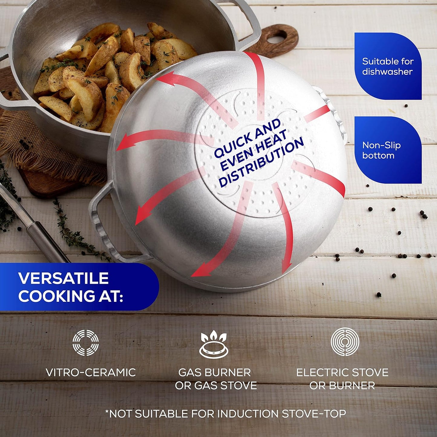 Universal (Extra Small) Caldero 4 Cups - 1.3 QT / 1.2 L, Stainless Aluminum Pot, Even Heat Distribution and Fast Cooking Dutch Oven Pot, Ergonomic Handles, Ideal for Rice, French Fries, and More