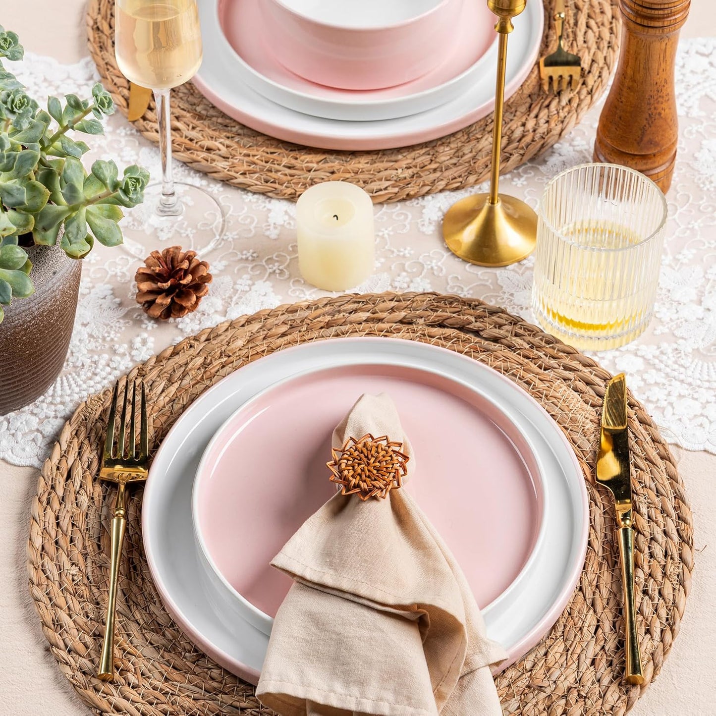 AmorArc Ceramic Plates Set of 6, 8.0 Inch Round Stoneware Salad Plates Use for Dessert, Salad, Appetizer etc,Microwave and Dishwasher Safe, Scratch Resistant Small Deep Dinner Plates-Cloud Pink