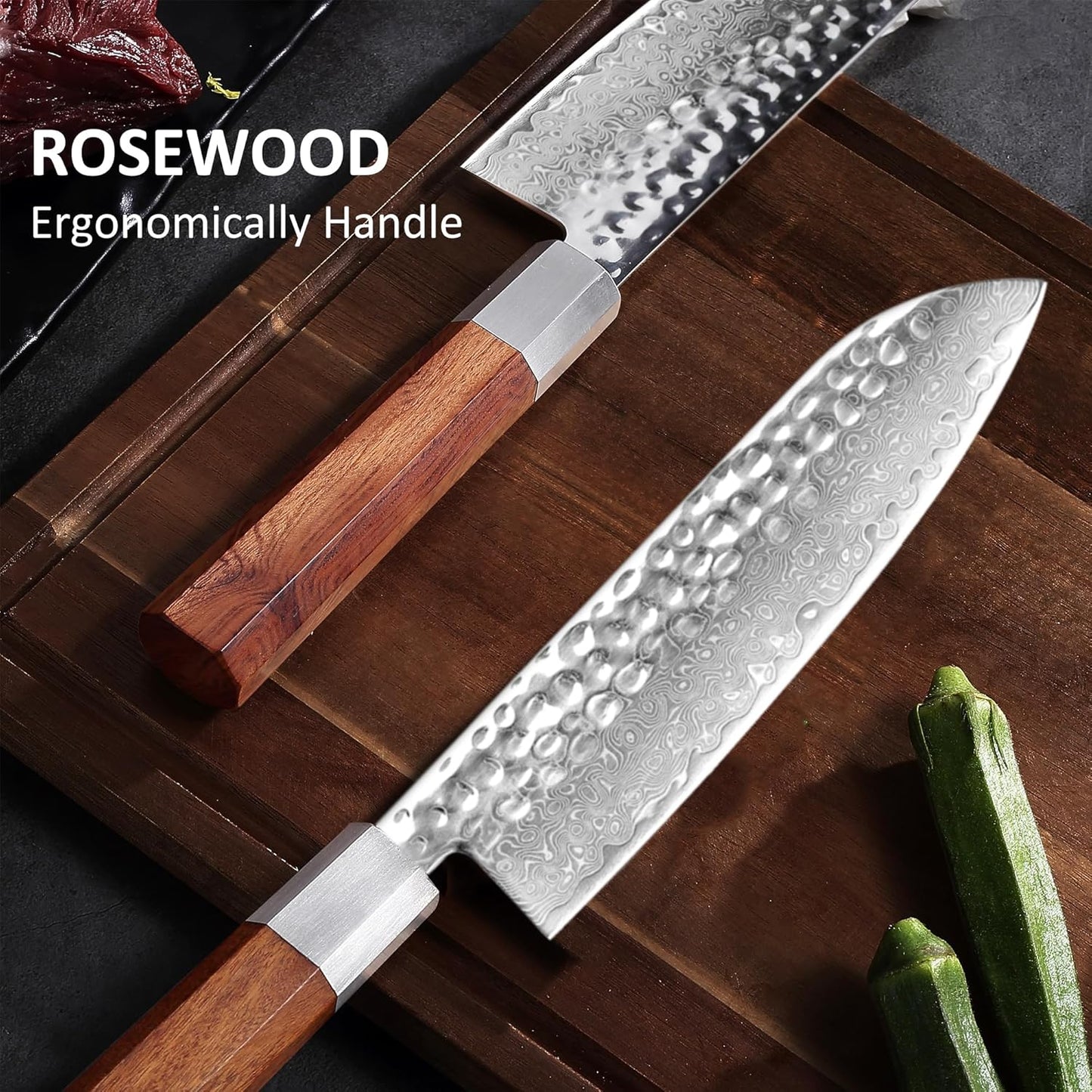 YOTSUBA 7 inch Damascus Japanese Santoku Chef Knife,High Carbon Stainless Steel Kitchen Knife,Professional Santoku Knives with Durable Ergonomic Wood Handle